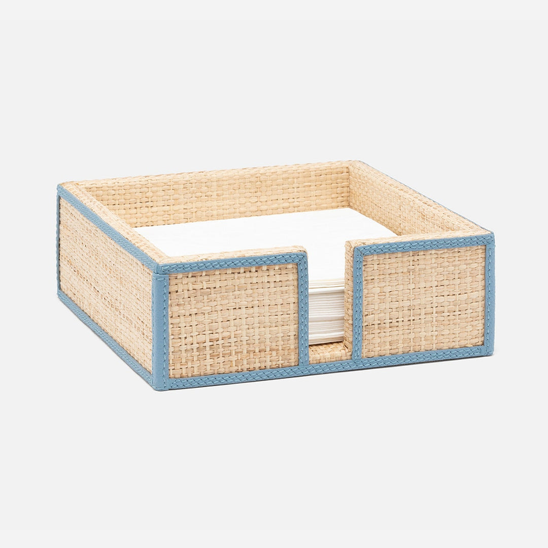 Gable Natural/Country Blue Luncheon Napkin Holder Raffia/Leather Pack/2