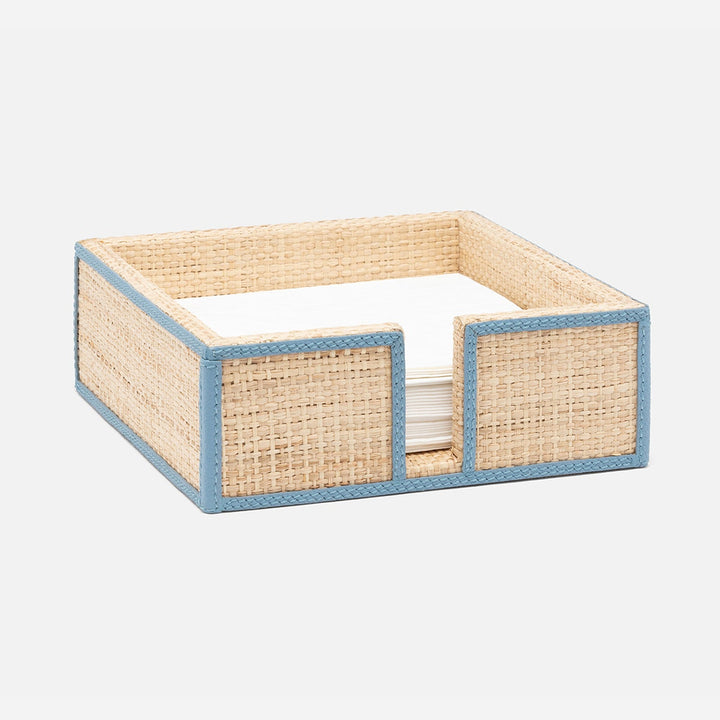 Gable Natural/Country Blue Luncheon Napkin Holder Raffia/Leather Pack/2