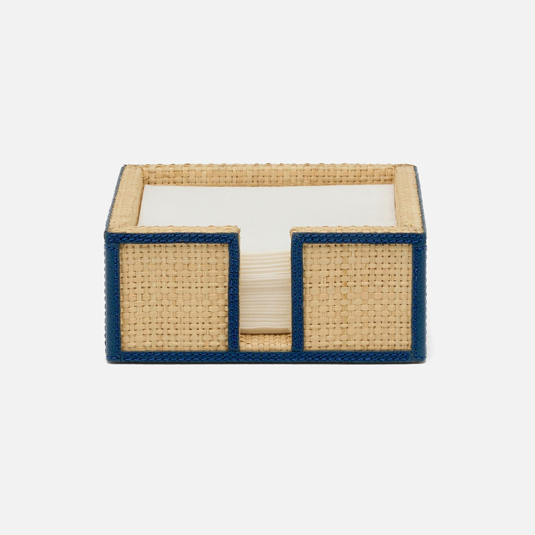 Gable Natural/Navy Cocktail Napkin Holder Raffia/Leather Pack/2