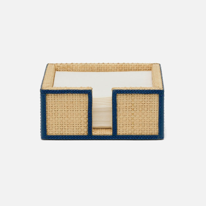 Gable Natural/Navy Cocktail Napkin Holder Raffia/Leather Pack/2
