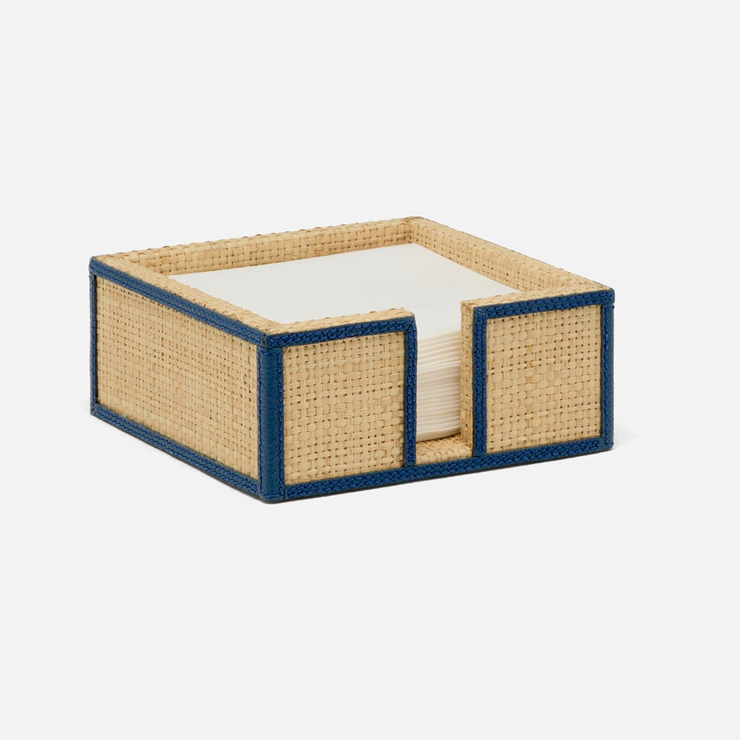 Gable Natural/Navy Cocktail Napkin Holder Raffia/Leather Pack/2