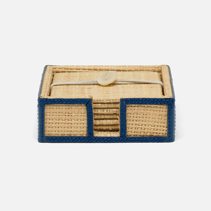 Gable Natural/Navy Coaster Set Of 6 Raffia/Leather