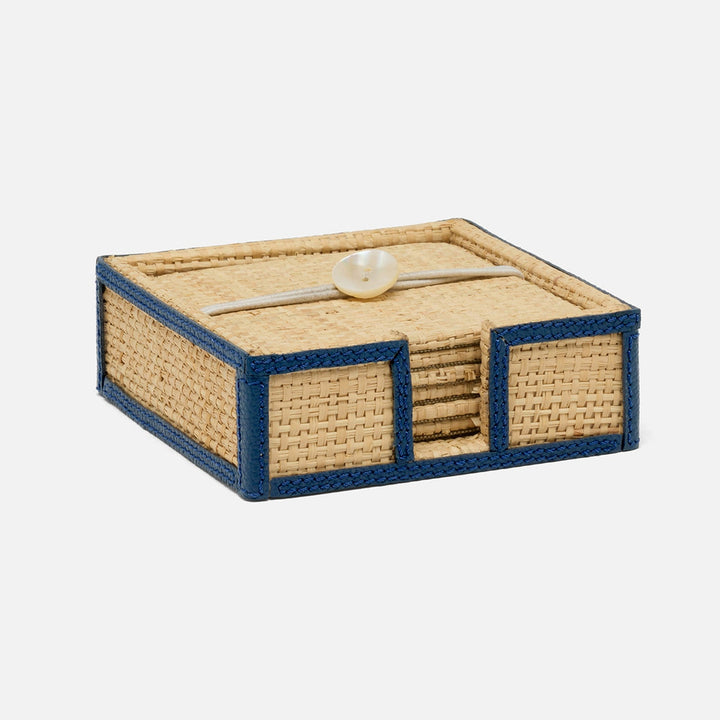 Gable Natural/Navy Coaster Set Of 6 Raffia/Leather