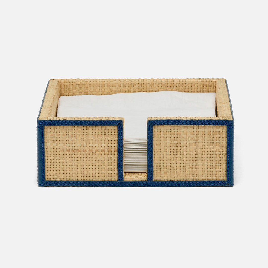 Gable Natural/Navy Luncheon Napkin Holder Raffia/Leather Pack/2