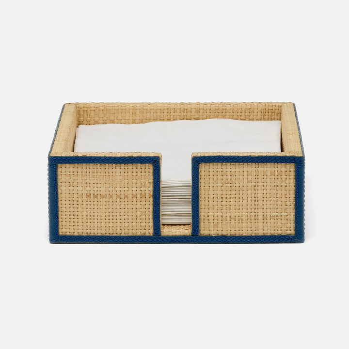 Gable Natural/Navy Luncheon Napkin Holder Raffia/Leather Pack/2