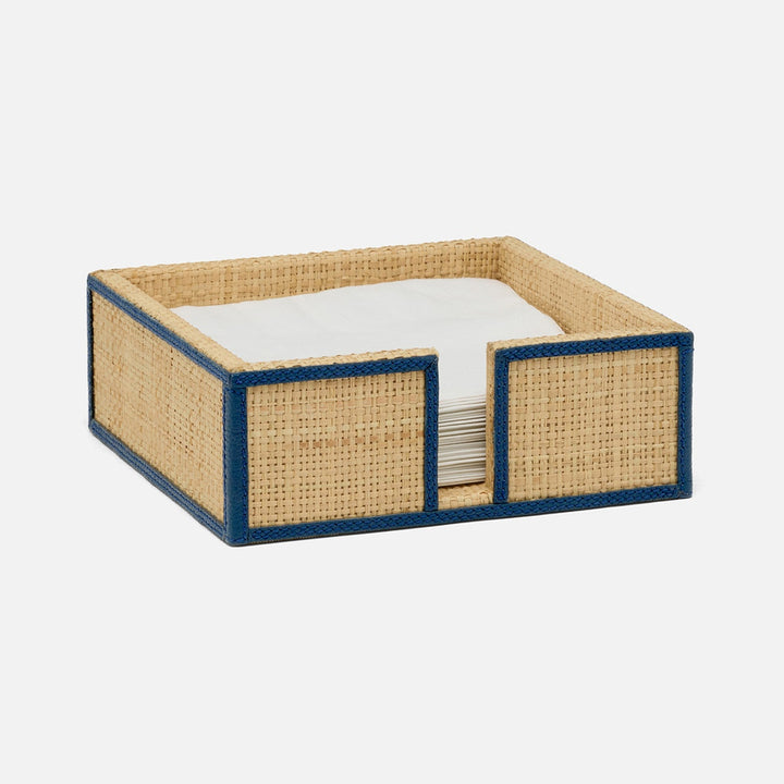 Gable Natural/Navy Luncheon Napkin Holder Raffia/Leather Pack/2