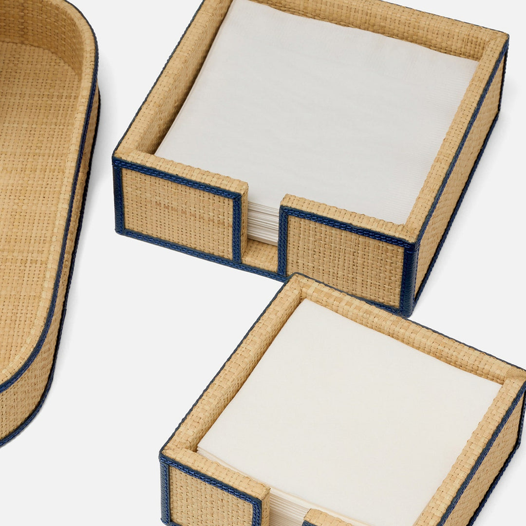 Gable Natural/Navy Luncheon Napkin Holder Raffia/Leather Pack/2