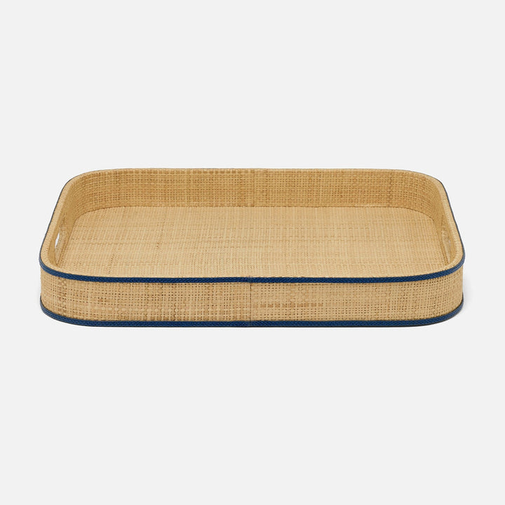 Gable Natural/Navy Tray Rectangular Raffia/Leather