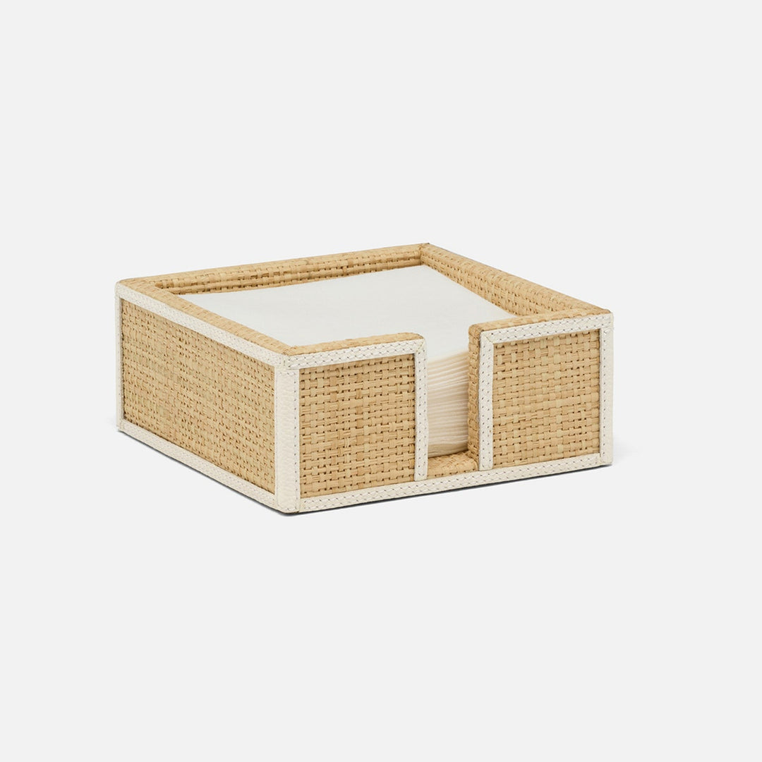 Gable Natural/White Cocktail Napkin Holder Raffia/Leather Pack/2