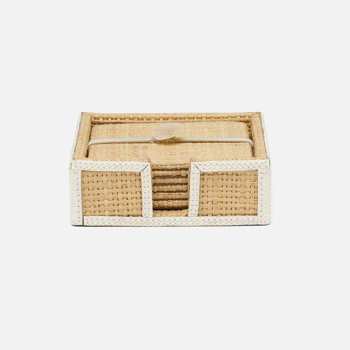 Gable Natural/White Coaster Set Of 6 Raffia/Leather
