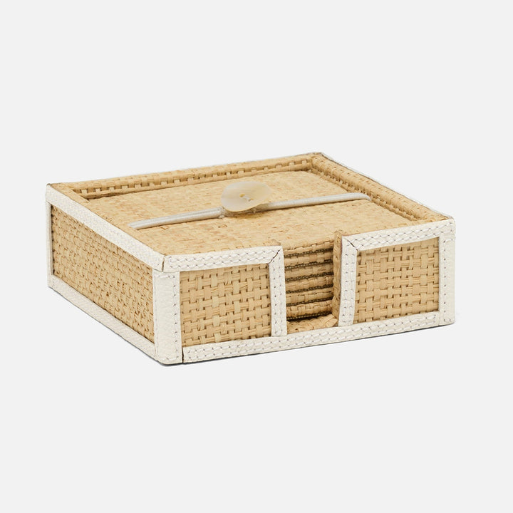 Gable Natural/White Coaster Set Of 6 Raffia/Leather