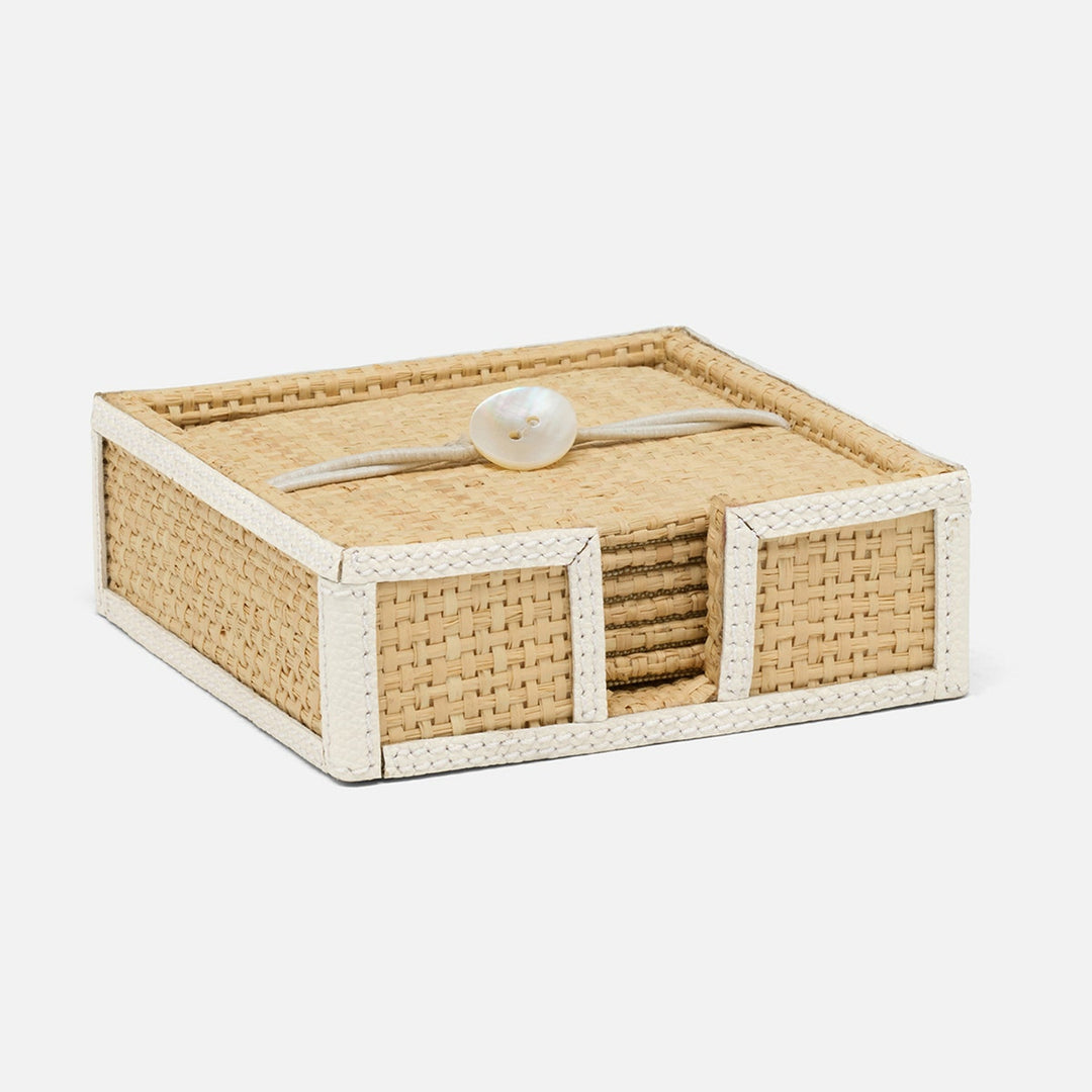 Gable Natural/White Coaster Set Of 6 Raffia/Leather