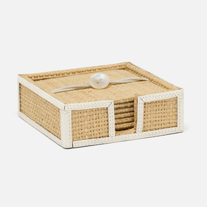 Gable Natural/White Coaster Set Of 6 Raffia/Leather