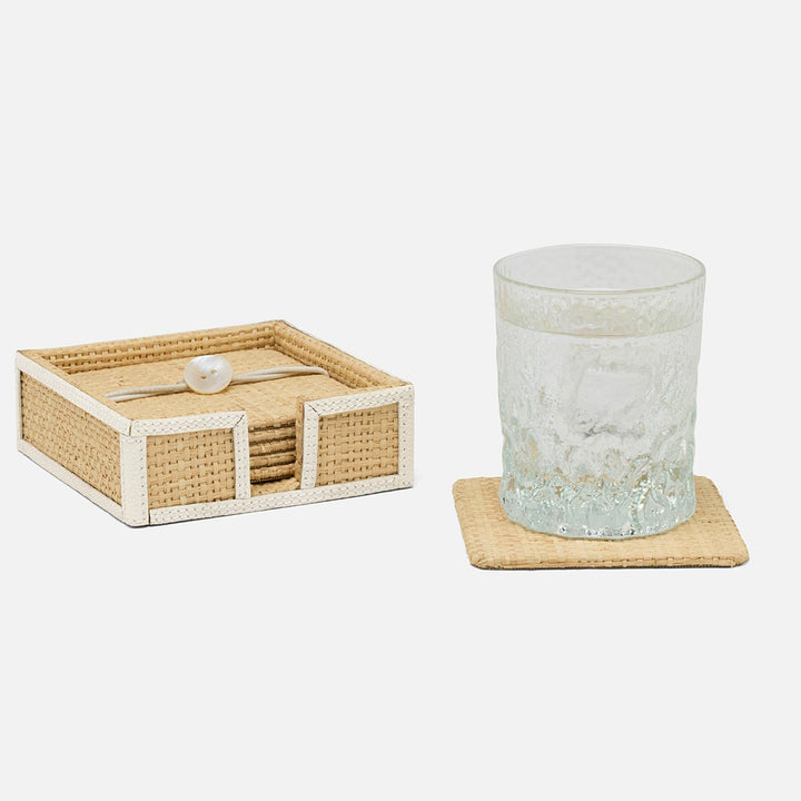 Gable Natural/White Coaster Set Of 6 Raffia/Leather