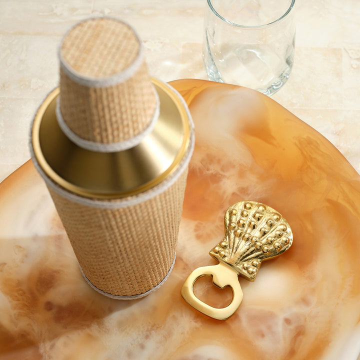 Gable Natural/White Gold Cocktail Shaker Raffia/Leather