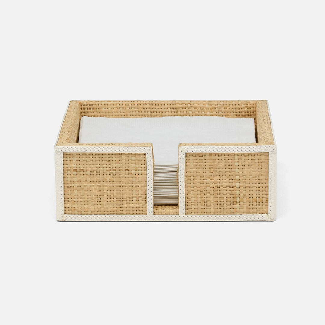 Gable Natural/White Luncheon Napkin Holder Raffia/Leather Pack/2