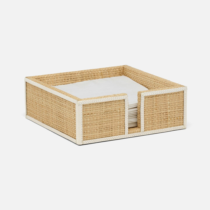 Gable Natural/White Luncheon Napkin Holder Raffia/Leather Pack/2