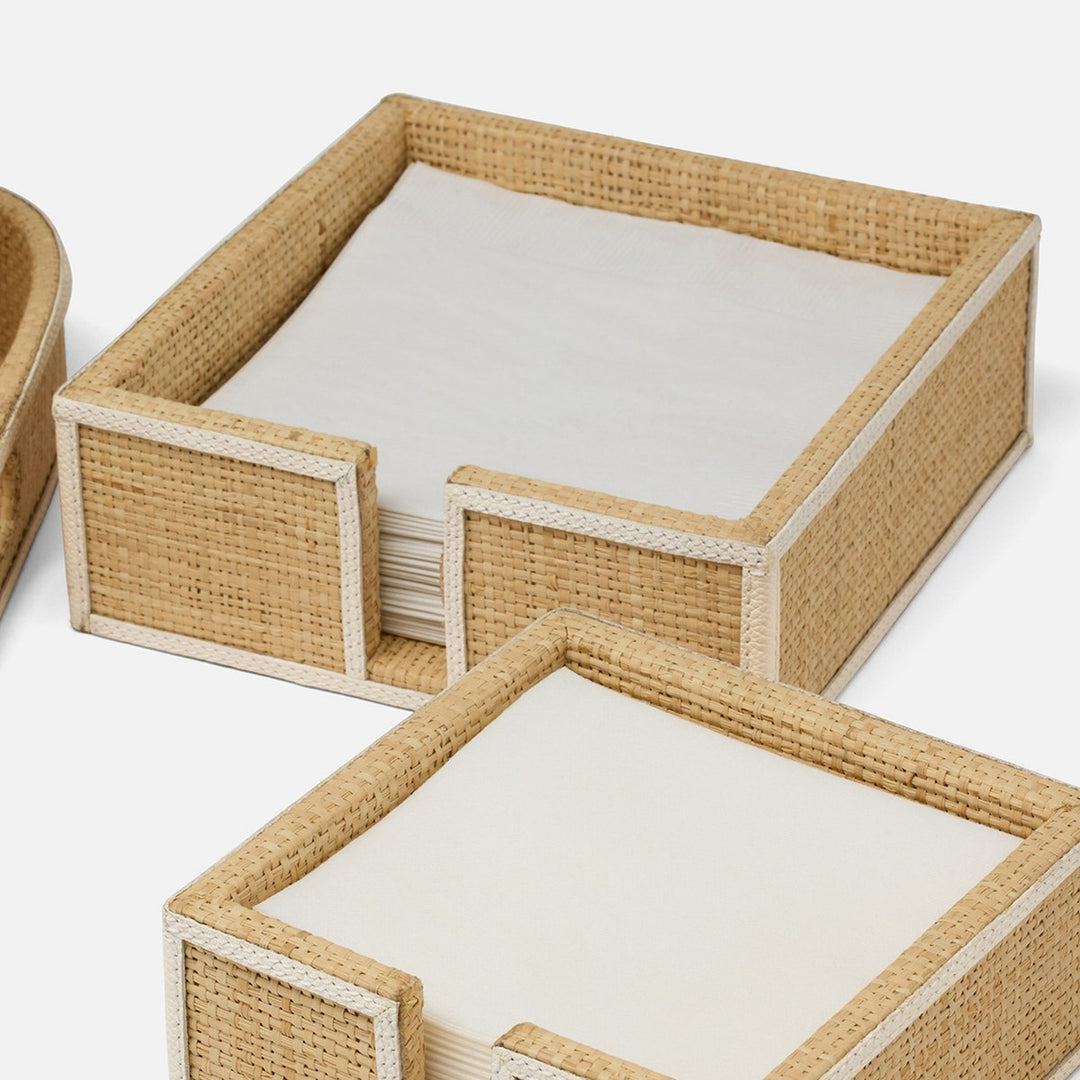 Gable Natural/White Luncheon Napkin Holder Raffia/Leather Pack/2
