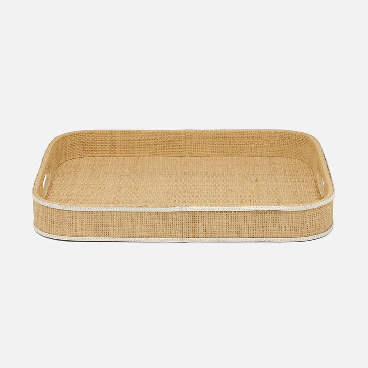 Gable Natural/White Tray Rectangular Raffia/Leather