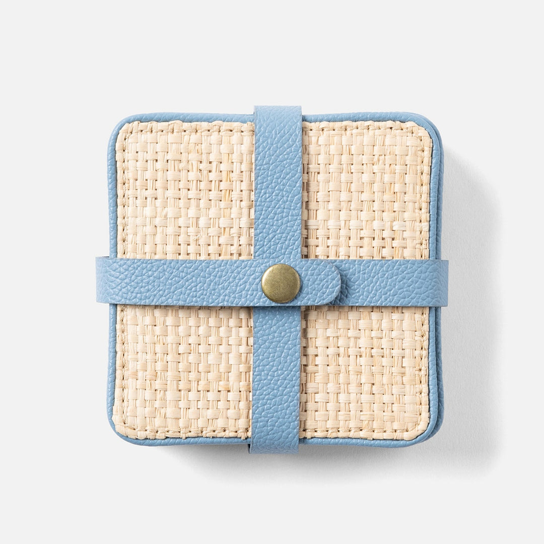 Kenneth Natural/Country Blue Set Of 6 Coasters W/ Strap Raffia/Rayon/Leather
