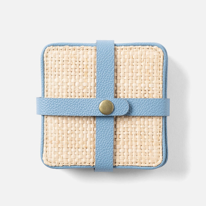 Kenneth Natural/Country Blue Set Of 6 Coasters W/ Strap Raffia/Rayon/Leather