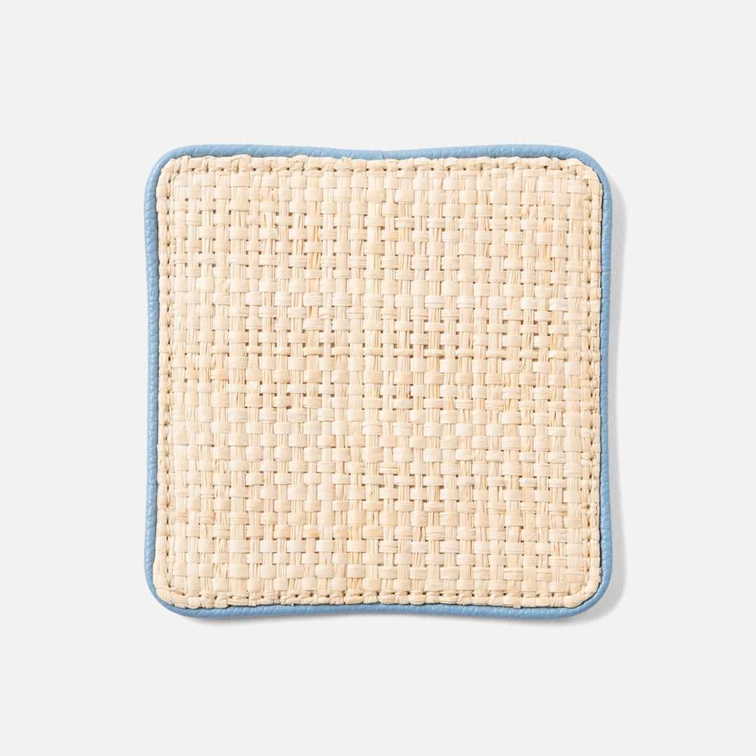 Kenneth Natural/Country Blue Set Of 6 Coasters W/ Strap Raffia/Rayon/Leather