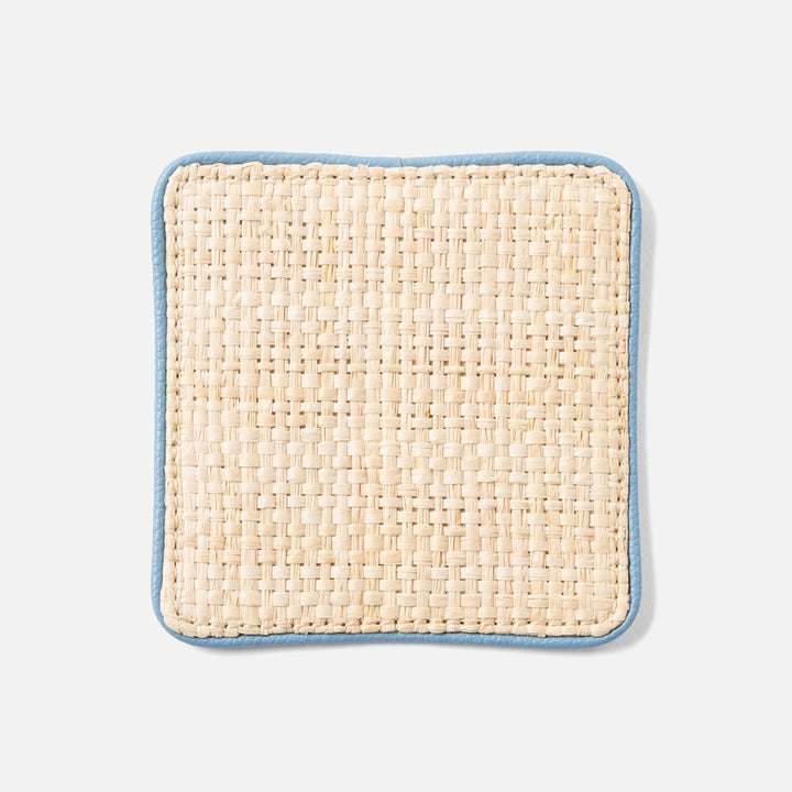 Kenneth Natural/Country Blue Set Of 6 Coasters W/ Strap Raffia/Rayon/Leather