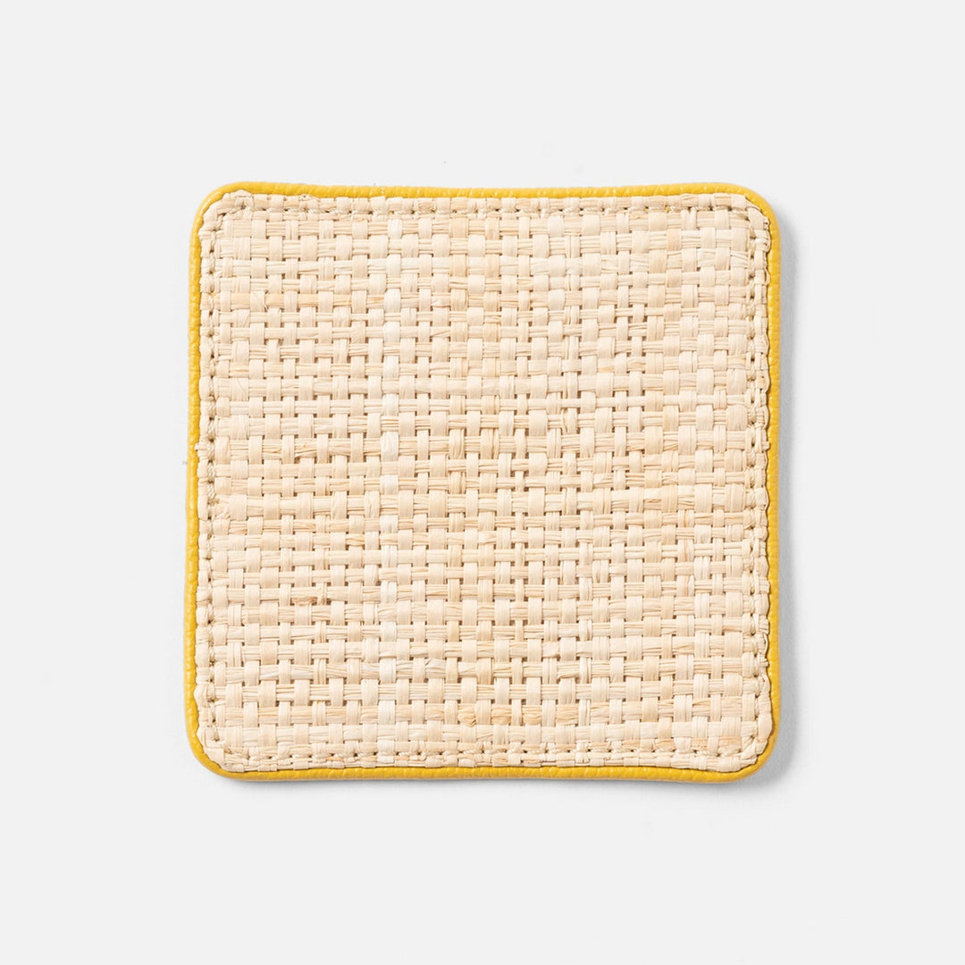Kenneth Natural/Dandelion Set Of 6 Coasters W/ Strap Raffia/Rayon/Leather