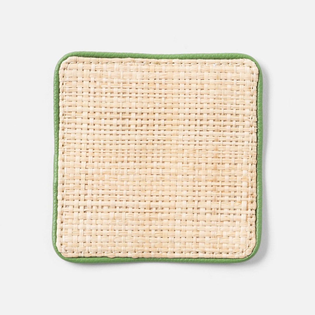 Kenneth Natural/Spring Green Set Of 6 Coasters W/ Strap Raffia/Rayon/Leather
