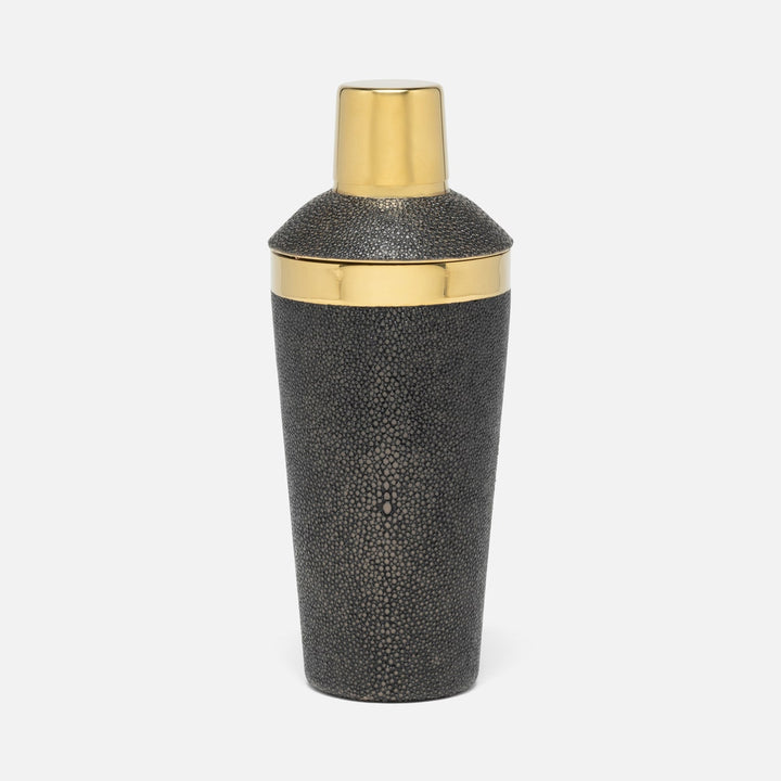 Langston Dark Mushroom/Gold Cocktail Shaker Realistic Faux Shagreen/Brass