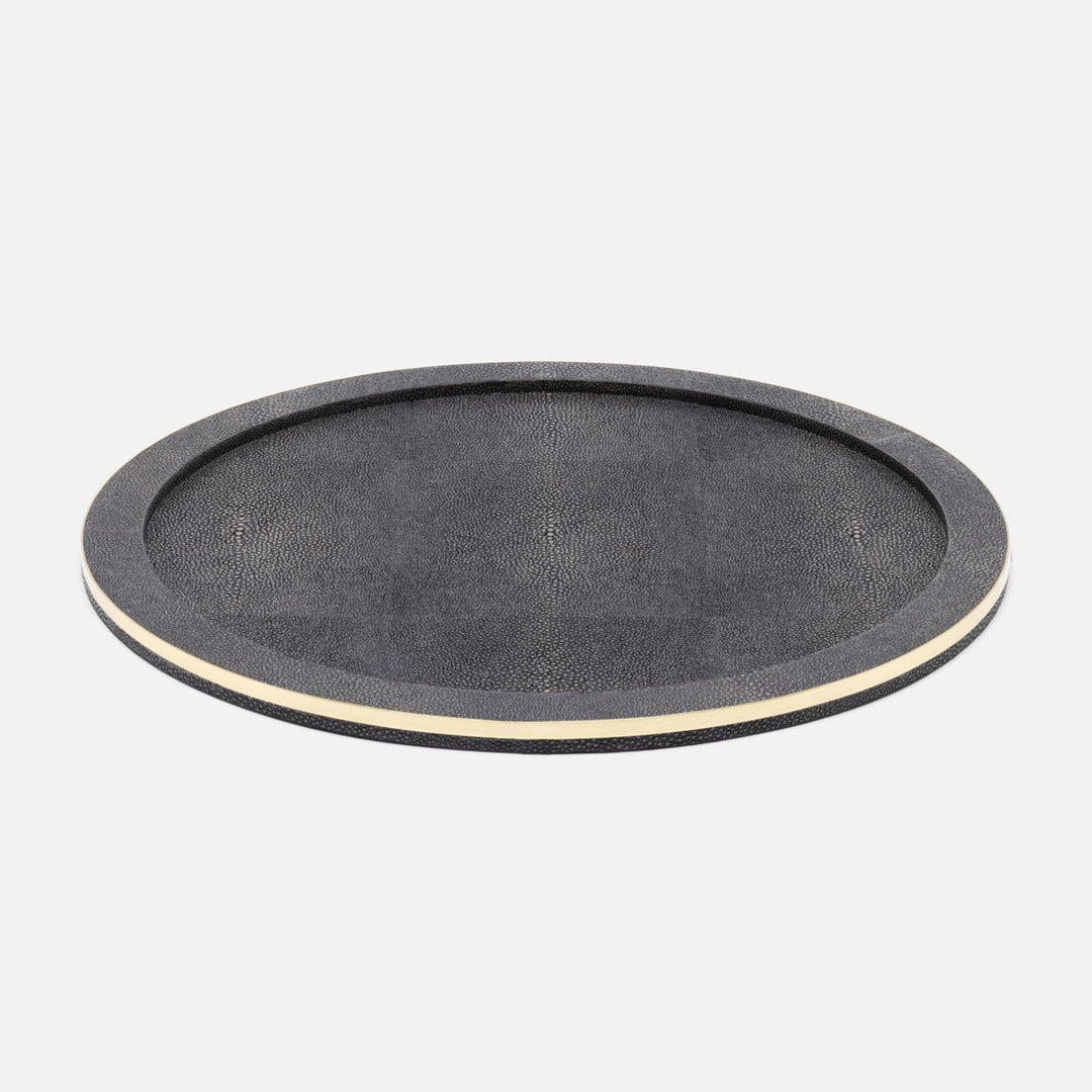 Langston Dark Mushroom/Gold Round Tray Realistic Faux Shagreen/Brass