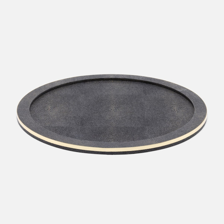 Langston Dark Mushroom/Gold Round Tray Realistic Faux Shagreen/Brass
