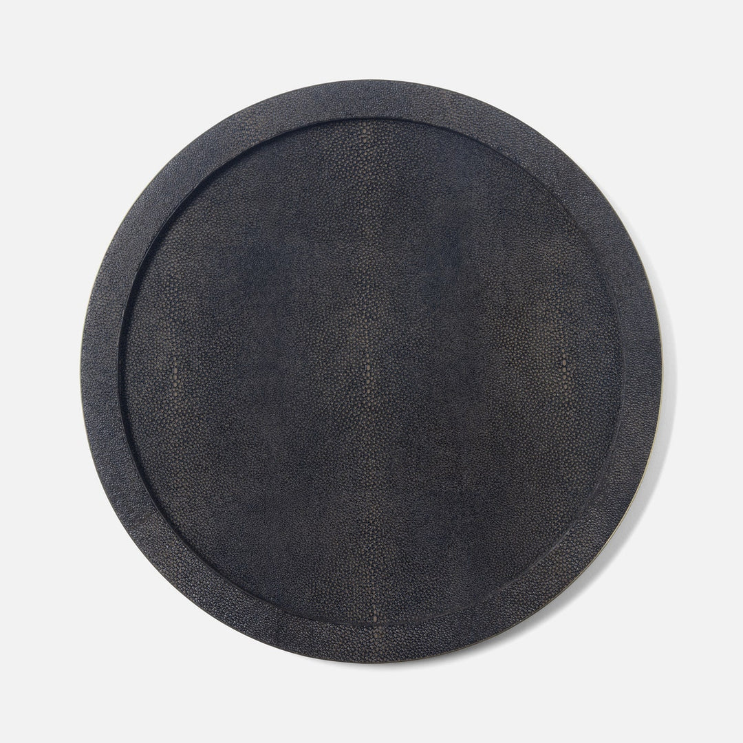 Langston Dark Mushroom/Gold Round Tray Realistic Faux Shagreen/Brass