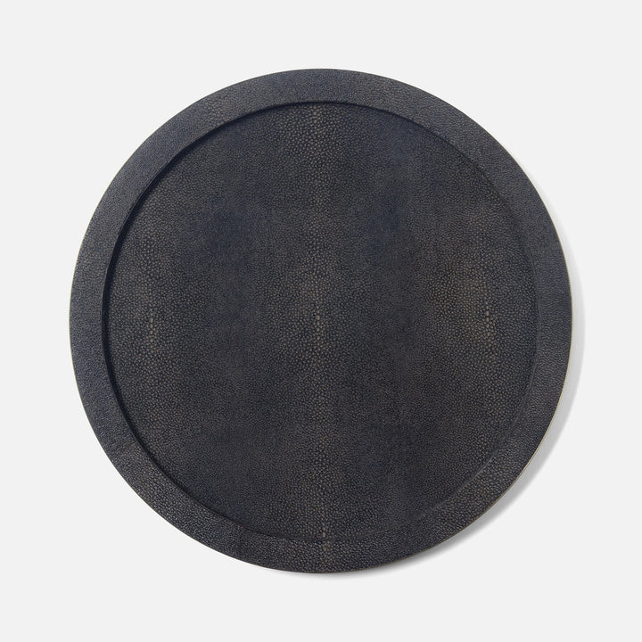 Langston Dark Mushroom/Gold Round Tray Realistic Faux Shagreen/Brass