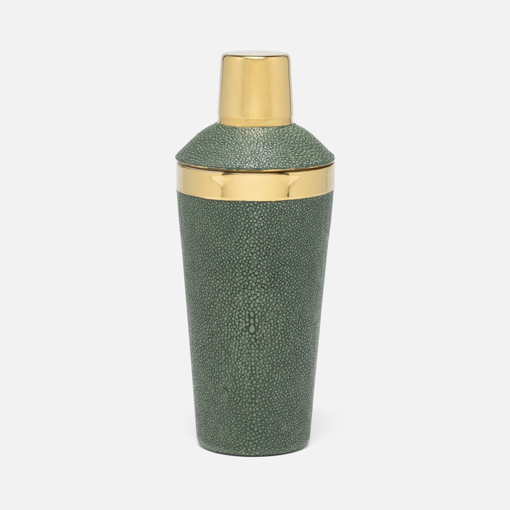 Langston Juniper/Gold Cocktail Shaker Realistic Faux Shagreen/Brass