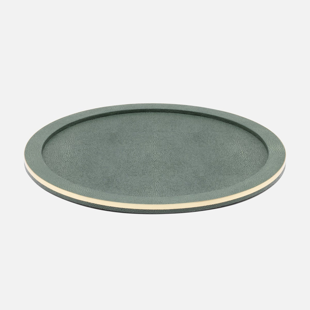 Langston Juniper/Gold Round Tray Realistic Faux Shagreen/Brass