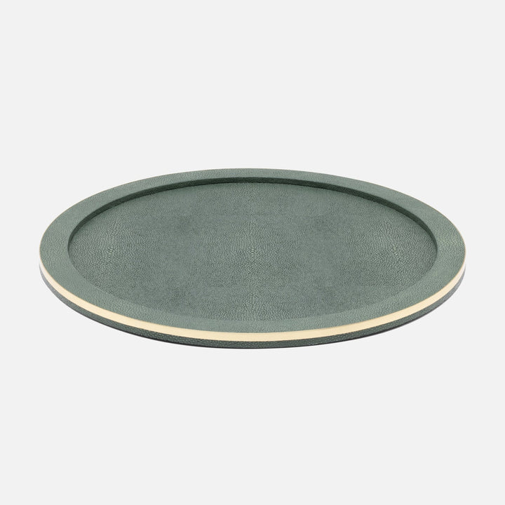 Langston Juniper/Gold Round Tray Realistic Faux Shagreen/Brass