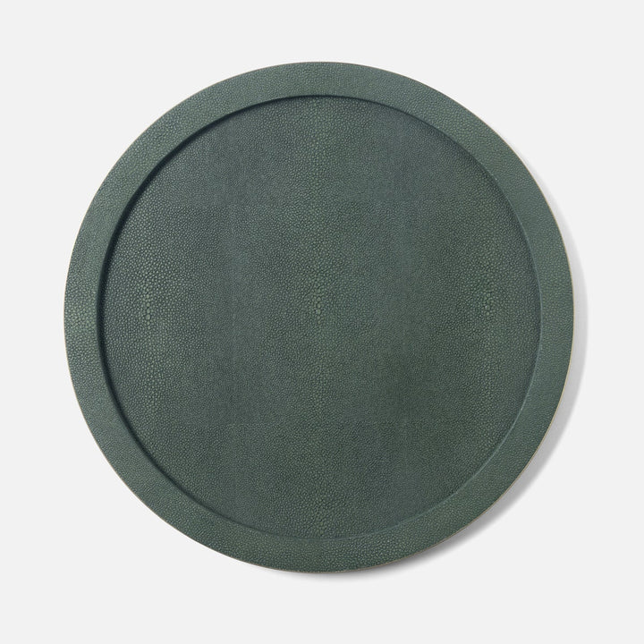Langston Juniper/Gold Round Tray Realistic Faux Shagreen/Brass