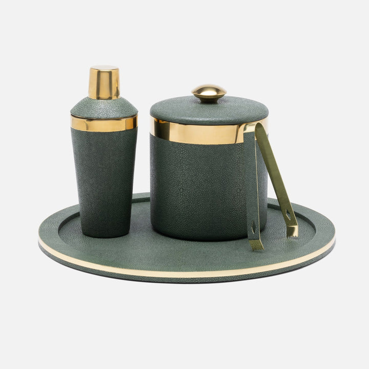 Langston Juniper/Gold Round Tray Realistic Faux Shagreen/Brass