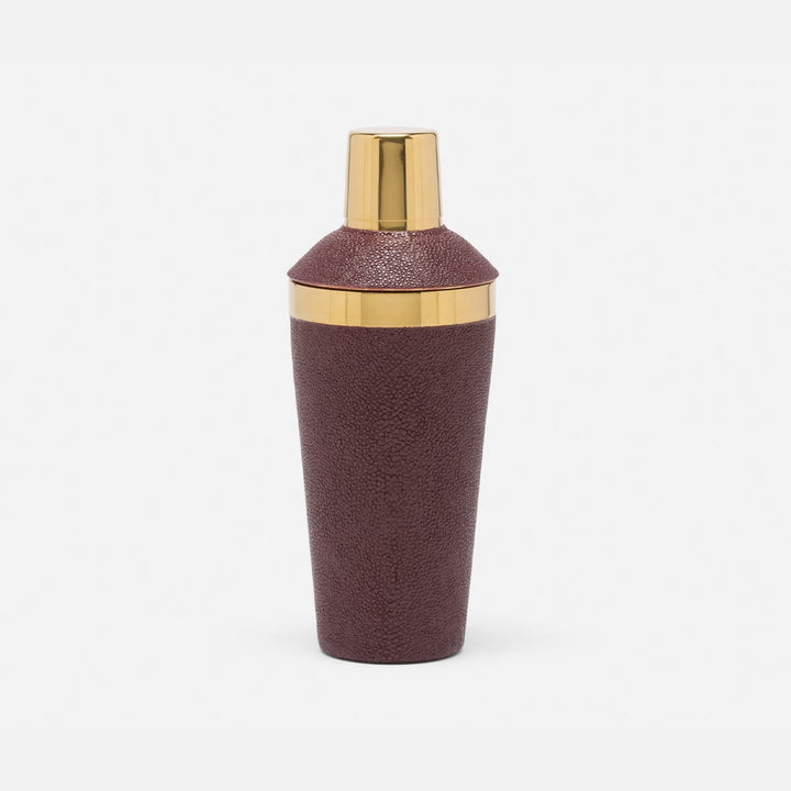 Langston Oxblood/Gold Cocktail Shaker Realistic Faux Shagreen/Brass