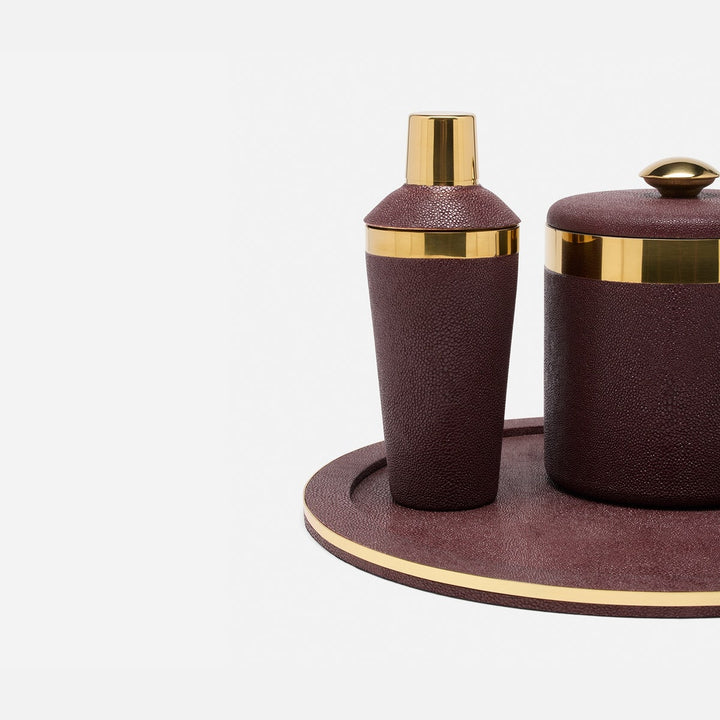 Langston Oxblood/Gold Cocktail Shaker Realistic Faux Shagreen/Brass