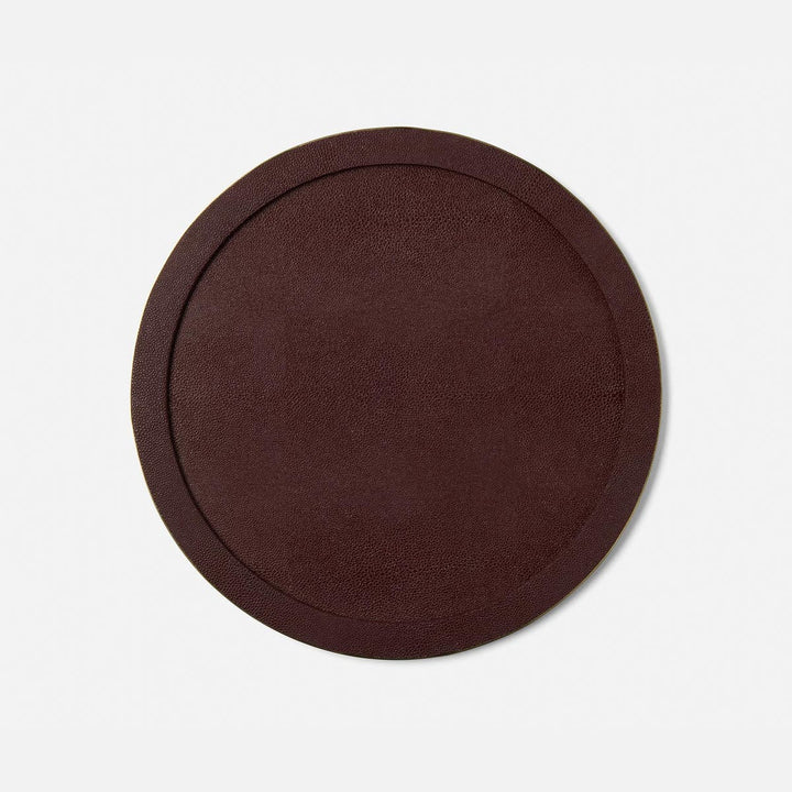 Langston Oxblood/Gold Round Tray Realistic Faux Shagreen/Brass