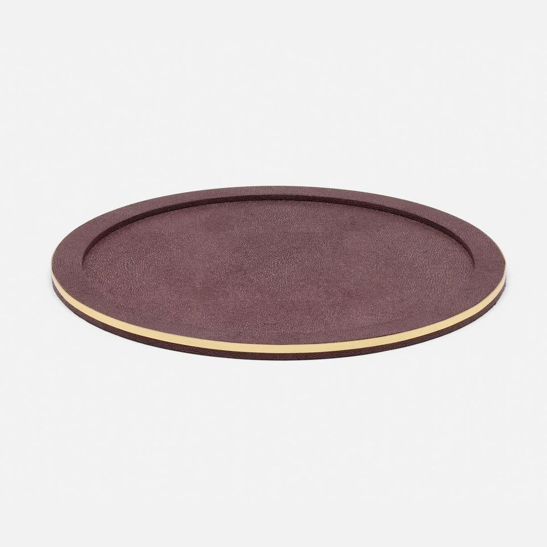 Langston Oxblood/Gold Round Tray Realistic Faux Shagreen/Brass