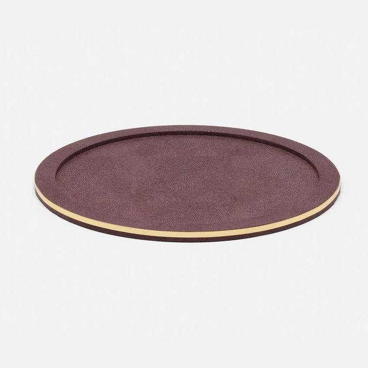 Langston Oxblood/Gold Round Tray Realistic Faux Shagreen/Brass