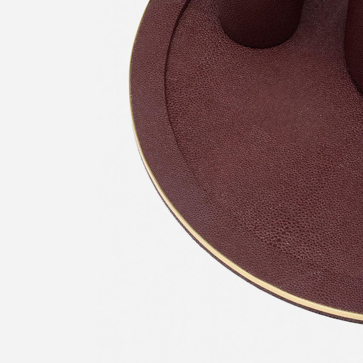 Langston Oxblood/Gold Round Tray Realistic Faux Shagreen/Brass