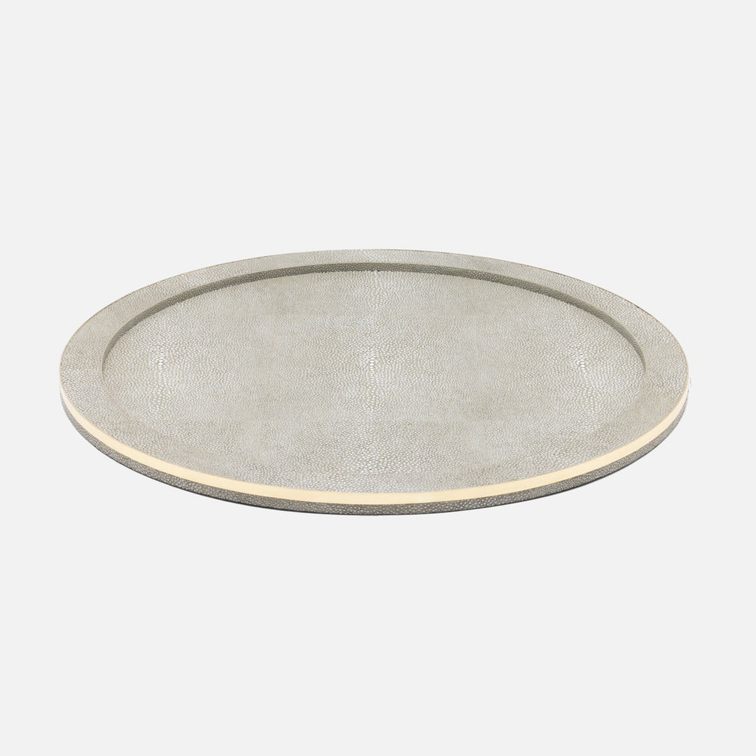 Langston Sand/Gold Round Tray Realistic Faux Shagreen/Brass