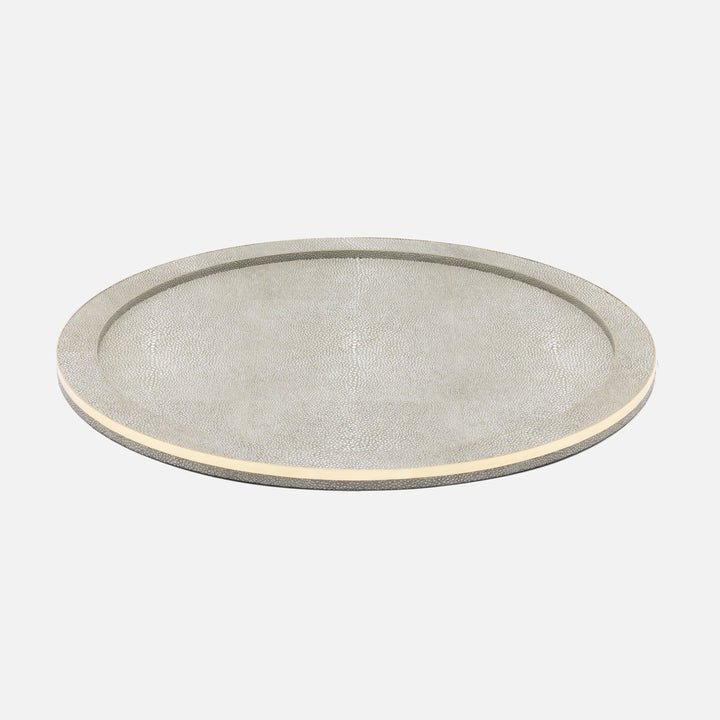 Langston Sand/Gold Round Tray Realistic Faux Shagreen/Brass