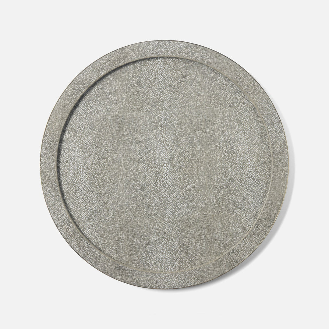 Langston Sand/Gold Round Tray Realistic Faux Shagreen/Brass