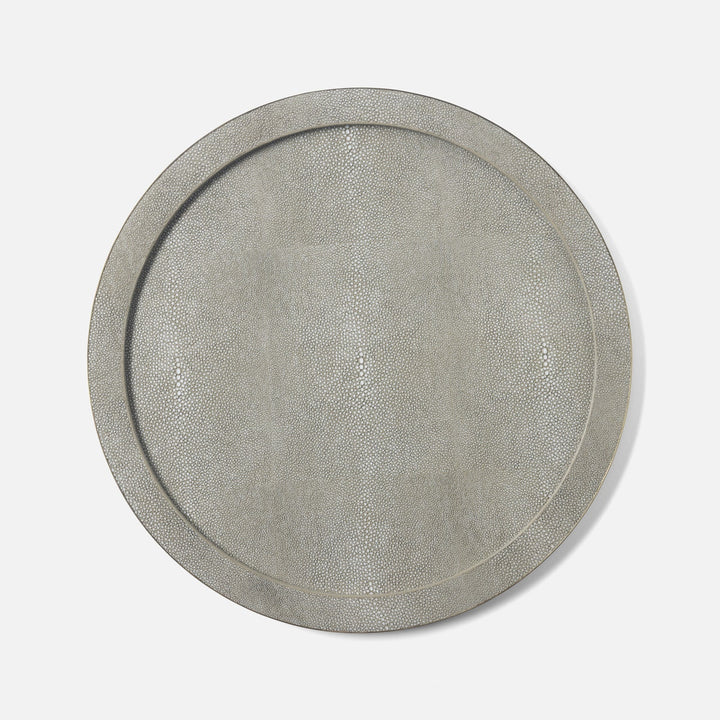 Langston Sand/Gold Round Tray Realistic Faux Shagreen/Brass