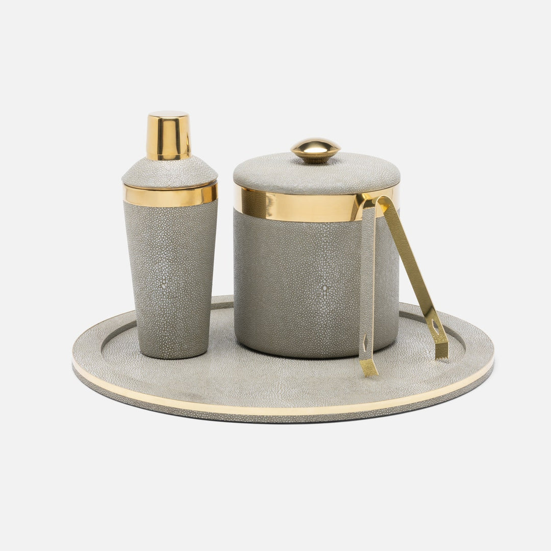 Langston Sand/Gold Round Tray Realistic Faux Shagreen/Brass